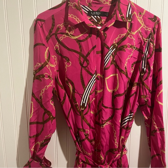 Lauren Ralph Lauren Equestrian Bridle Print 100% Silk Dress - Picture 5 of 8